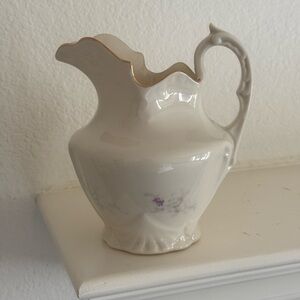 Vintage Lane Porcelain Cream Pitcher Vase - gold trim & purple floral details